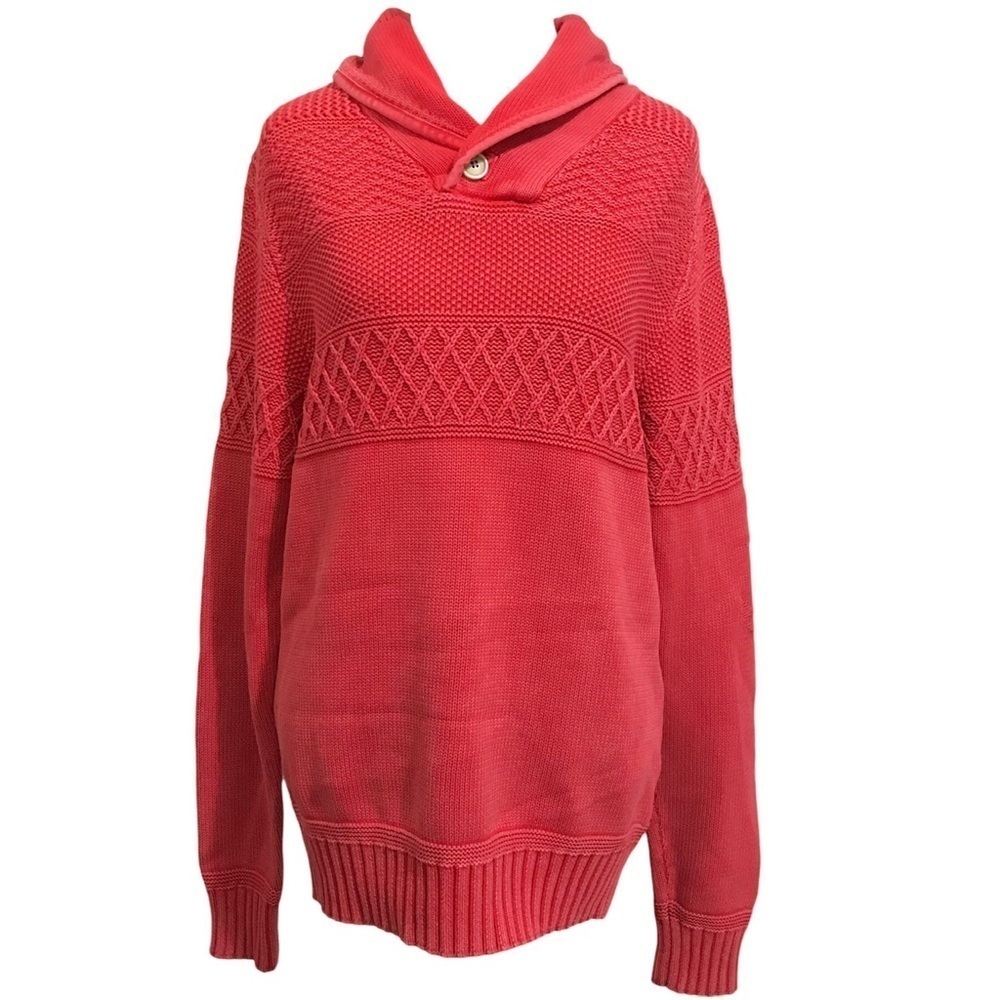 Tommy Hilfiger Cable Knit Fisherman Sweater Cowl Neck Anchor 100% Cotton SMALL